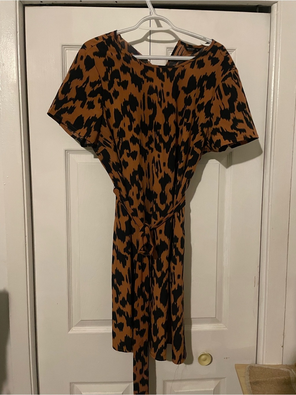 Women's Brown and Black Animal Print Tie-Waist Dress